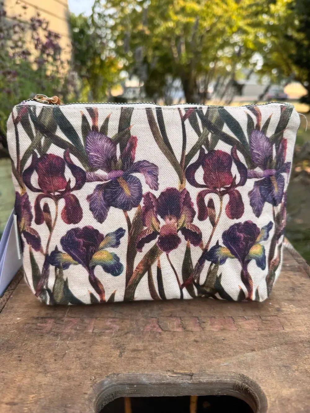 Purple Dahlia Iris Canvas Makeup Bag 9 x 6 Pouch Colorful Purple Travel Bag NEW!